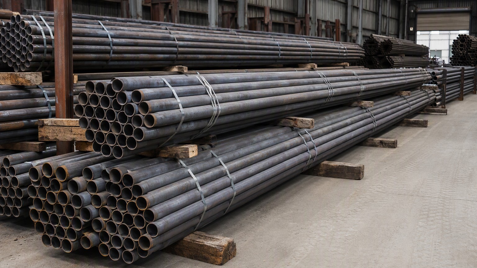 sa-210 vs sa-106 - seamless boiler tubes and high temperature steel pipe stacked in a mill warehouse